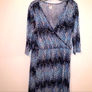 Christine V XL Print Wrap Look Polyester Spandex  Midi Dress